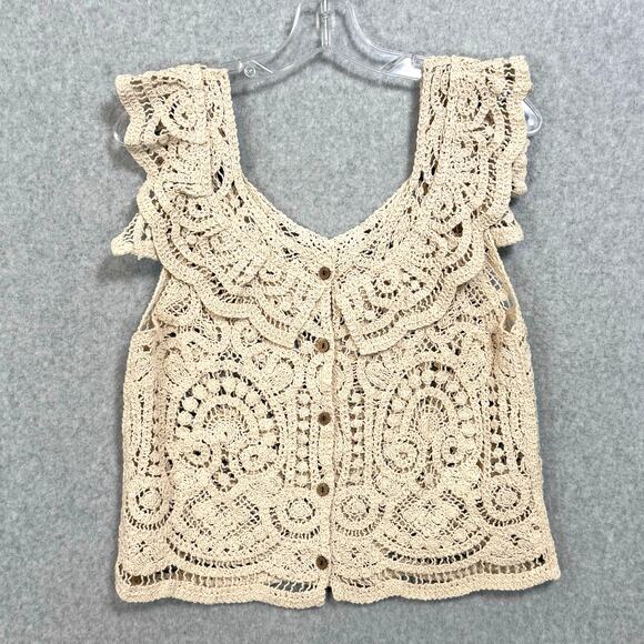 Unbranded Tops - Crocheted Sleeveless Top Size S Cottagecore Beachy Bohemian Coconut Girl Retro